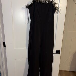 Nicole Miller Black Jumpsuit with Feather Trim